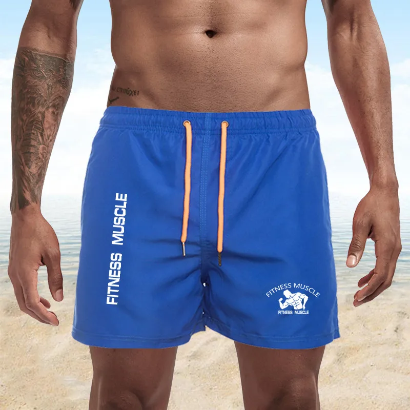 

New Fitness Muscle Printing Quick-Drying Beach Shorts Men's Swimwear Men Swimming Trunks Summer Bathing Beachwear Surfing Shorts