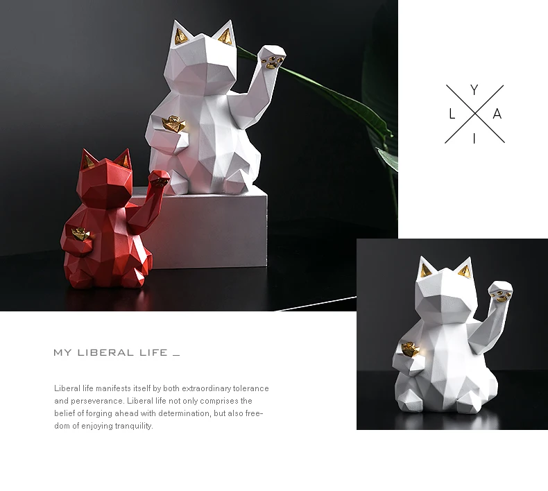 Скандинавский стиль Lucky Cat украшение для гостиной геометрические маленькие офисные дома для комнаты, предметы домашнего обихода креативные кулер для вина украшения
