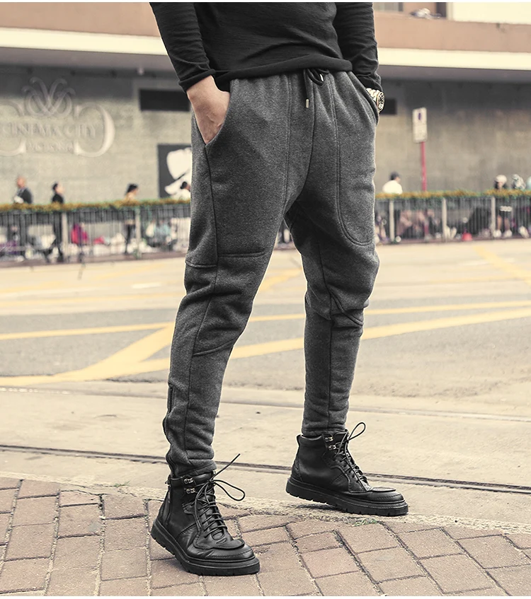 Мужские брюки на молнии черные утолщенные тонкие повседневные штаны шаровары с