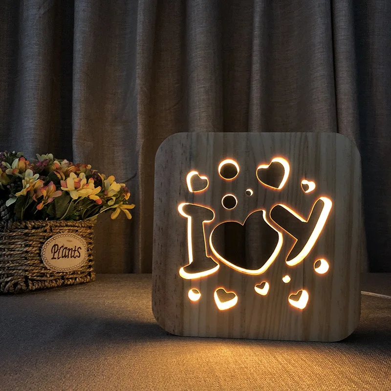 USB LED 3D Wooden Lamp Seahorse Horse Spiders Heart Table Desk Lampara Kids Gift Bedroom Bedside Decoration | Лампы и освещение