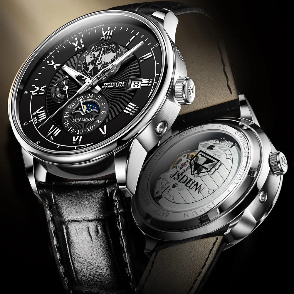 

Автоматические Мужские часы JSDUN, брендовые Роскошные Мужские механические часы, модные деловые часы, водонепроницаемые мужские часы 8909