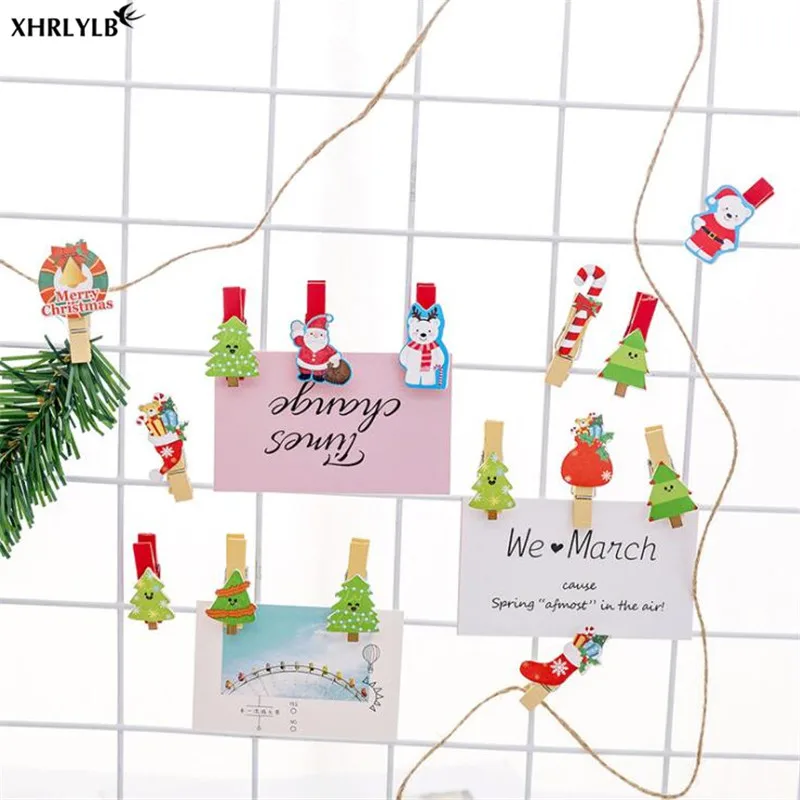 XHRLYLB Cute Cartoon Color Christmas Clip with Hemp Rope Photo Wall Decoration DIY Party Supplies Baby Shower.7z | Дом и сад