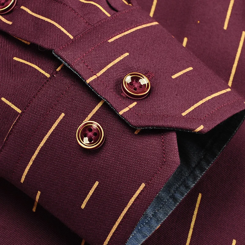 Мужская мода с длинным рукавом полосатые печатные оксфордские рубашки Высокое