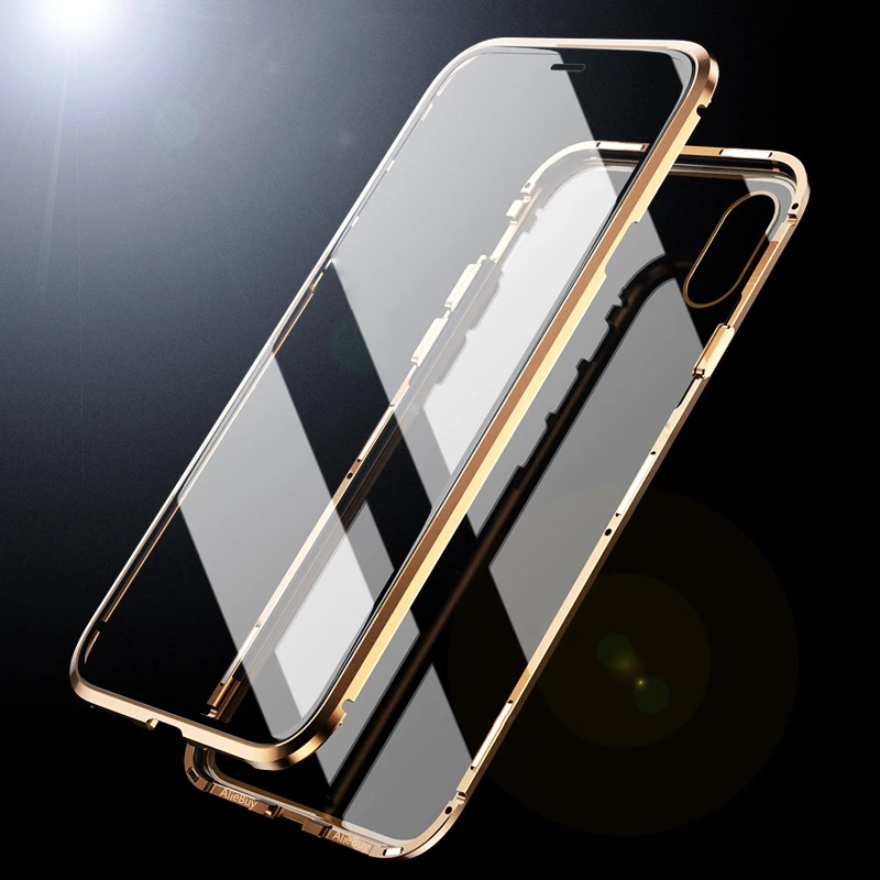 Двухстороннее стекло 360 магнитный поглощающий флип-чехол для iPhone XS MAX XR X 8 Plus 7 6 6s