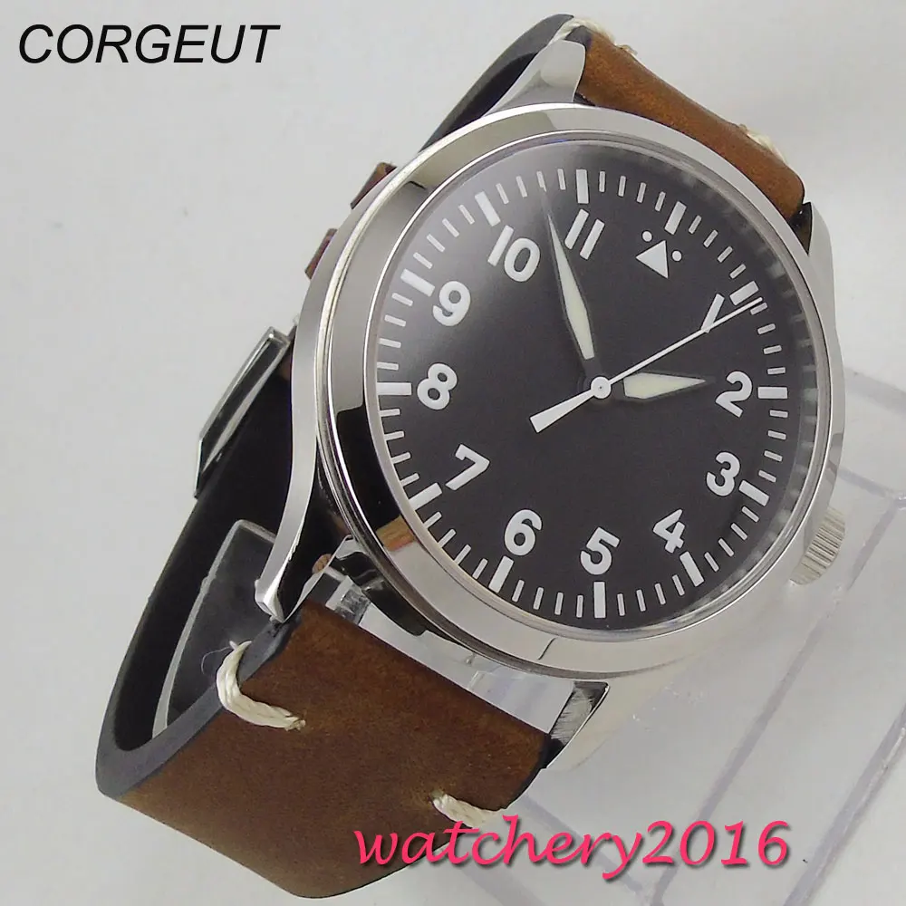 42 мм Corgeut черный циферблат Дата сапфировое с украшением в виде кристаллов miyota