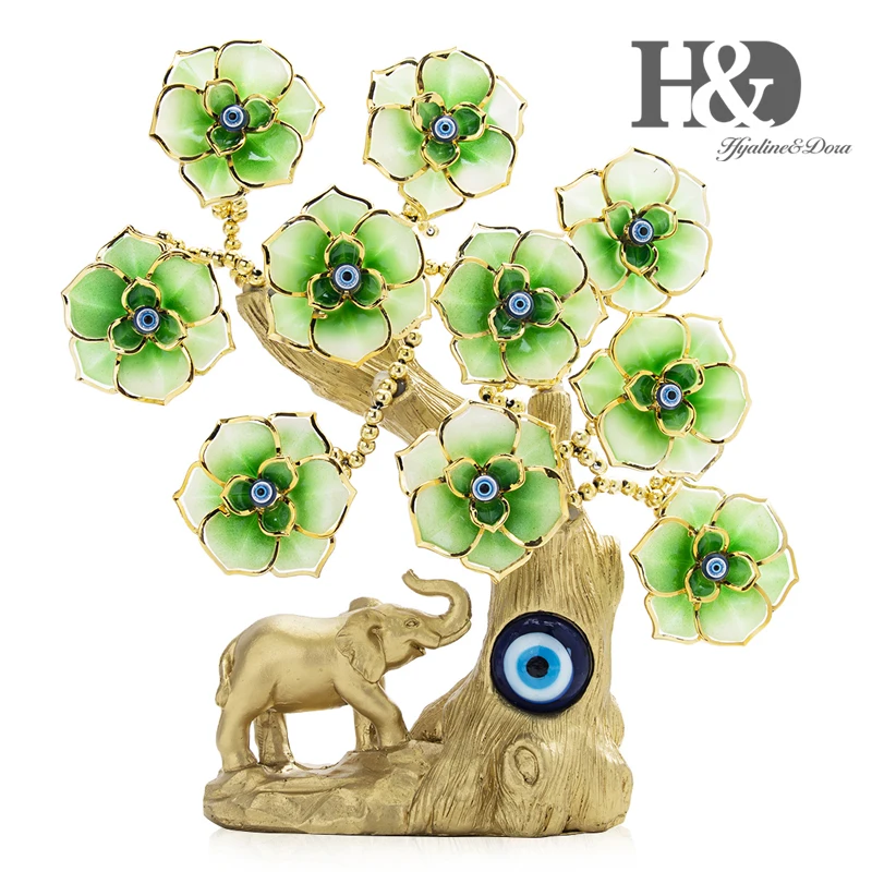 Flower Elephant H& D Fengshui голубое сглаза дерево для защиты денег богатство достижения удачу Рождественский подарок домашний Декор Орнамент демонстрационная смола - Цвет: Flower Elephant