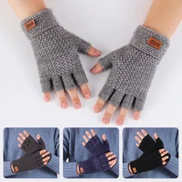 mens half fingerless gloves winter warm alpaca wool fingerless knitting glove adult thickening riding leaking fingers gloves