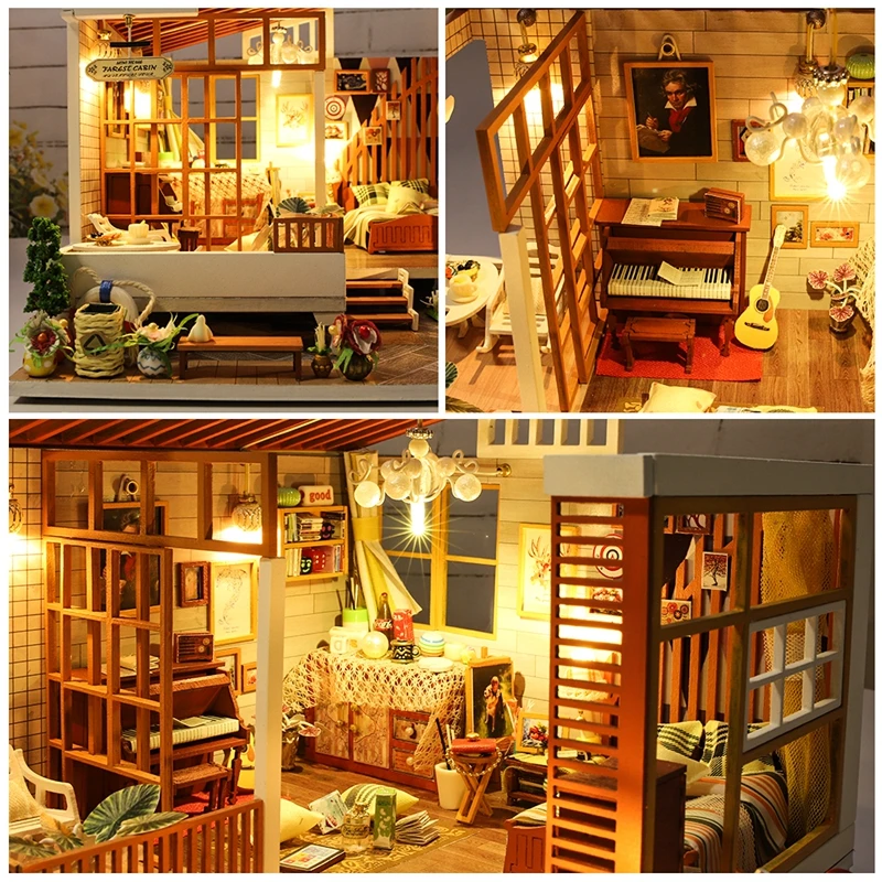 Каса де BONECA кукольный дом мебель миниатюрный домик DIY комната коробка театр
