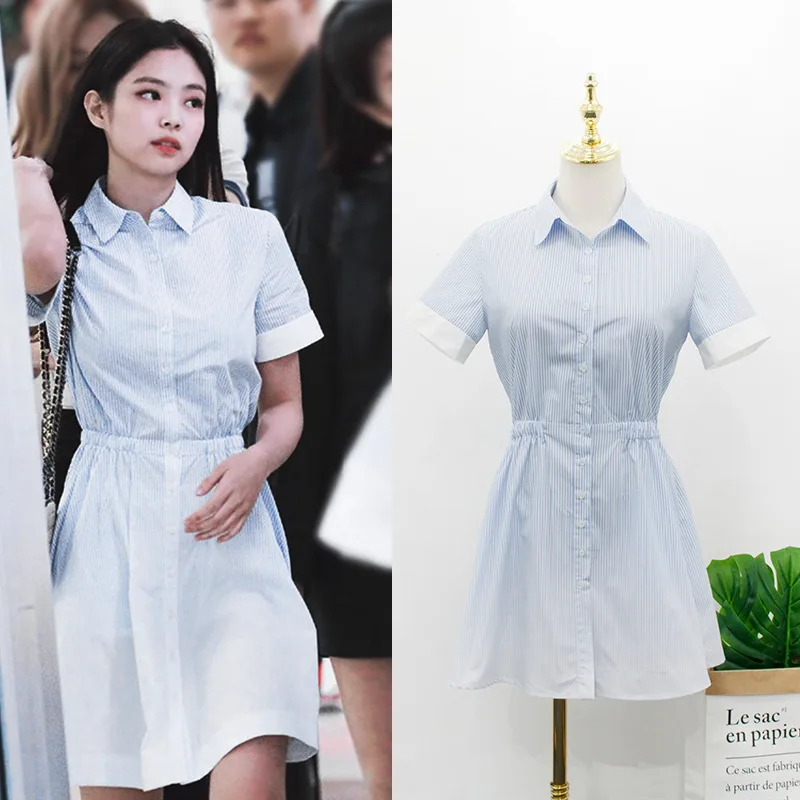 Kpop корейское модное летнее элегантное платье в полоску Корейском стиле женское