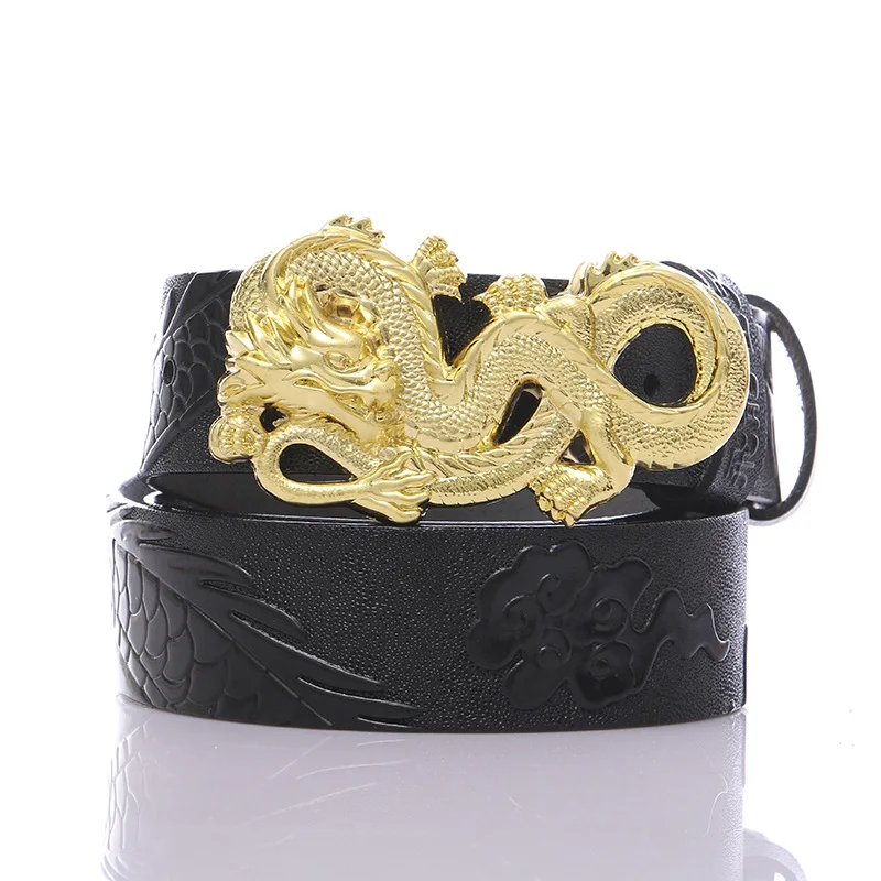 

New men leather belt retro personality long dragon plate buckle belt trend business craft belt manufacturers direct sales