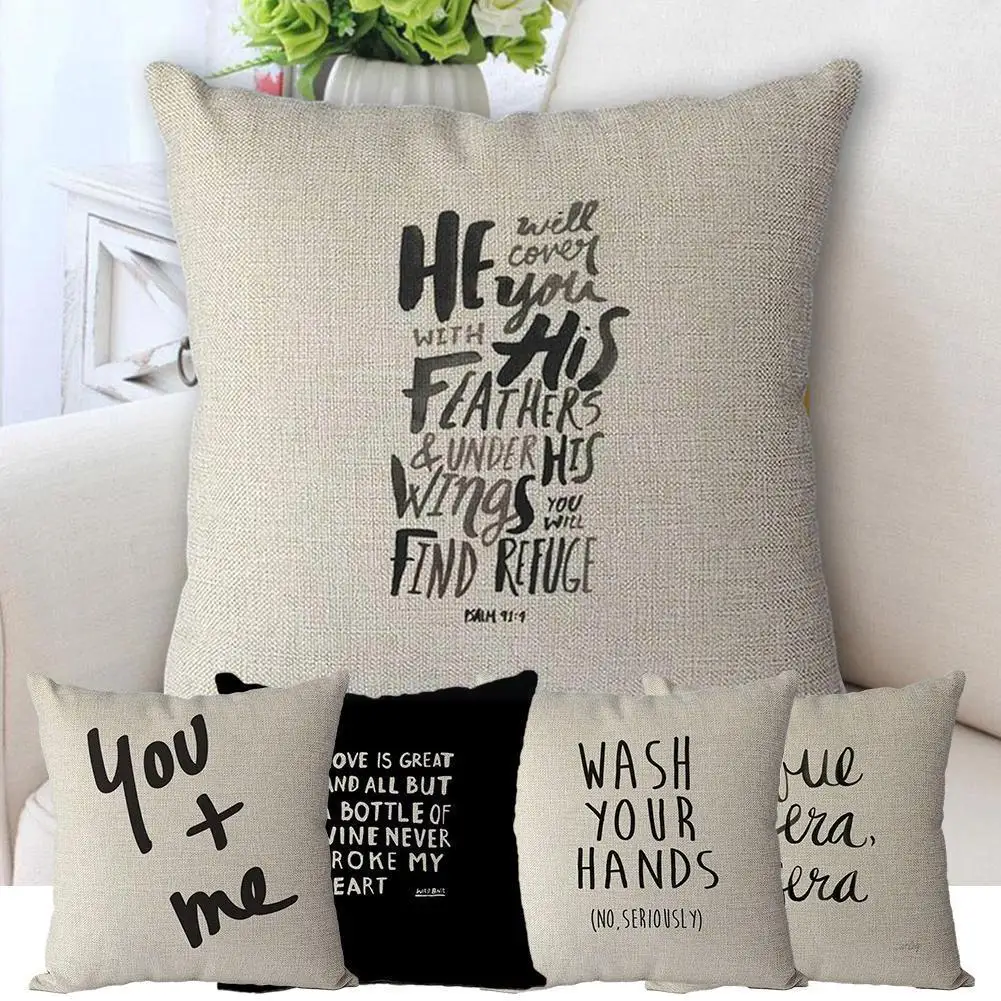 

Words Letters Cushion Covers Cotton Linen Black White Cover Pillow Case Pillow Sofa 45x45cm Nordic Bed Decorative Home O4T0
