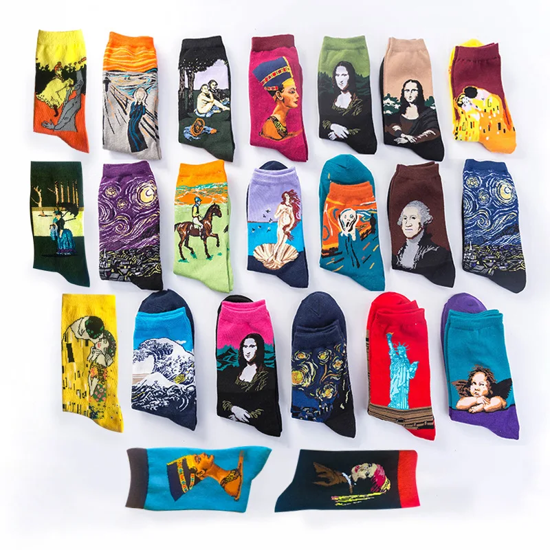 

World Masterpiece Stockings Women's Cotton Ins Tide Brand Skateboard Harajuku Wind In The Tube Oil Painting Couple Wild Socks