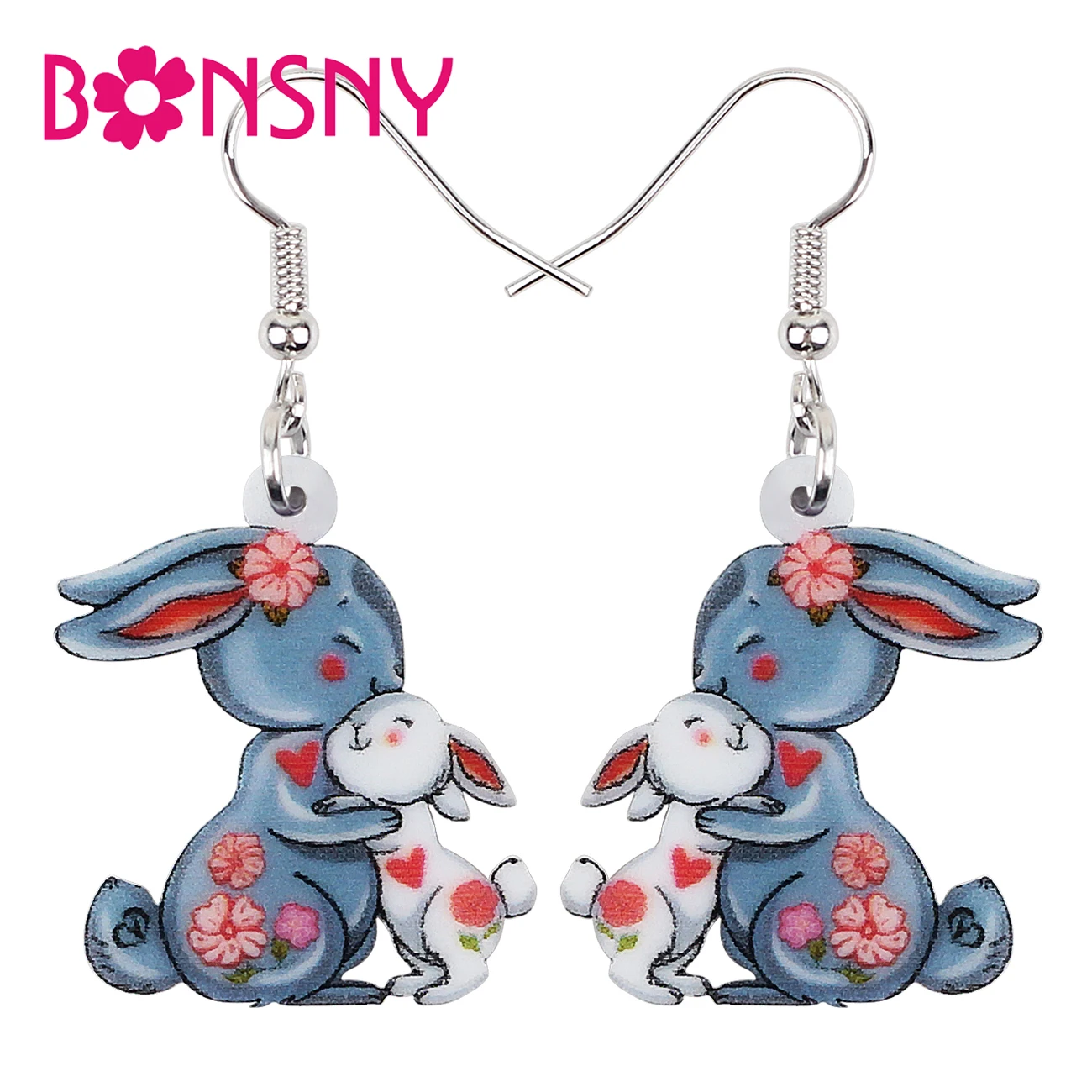 

BONSNY Mothers Day Acrylic Cute Rabbit Bunny Earrings Long Drop Dangle Carton Novelty Jewelry Charms For Women Girls Teens Gift