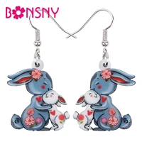 bonsny mothers day acrylic cute rabbit bunny earrings long drop dangle carton novelty jewelry charms for women girls teens gift