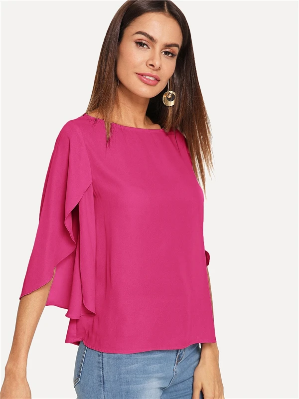 SHEIN Нарядная Одноцветная Блузка С Оригинальным Рукавом Элегантная Осенняя Блузка Для Офиса Современные Женские Топы