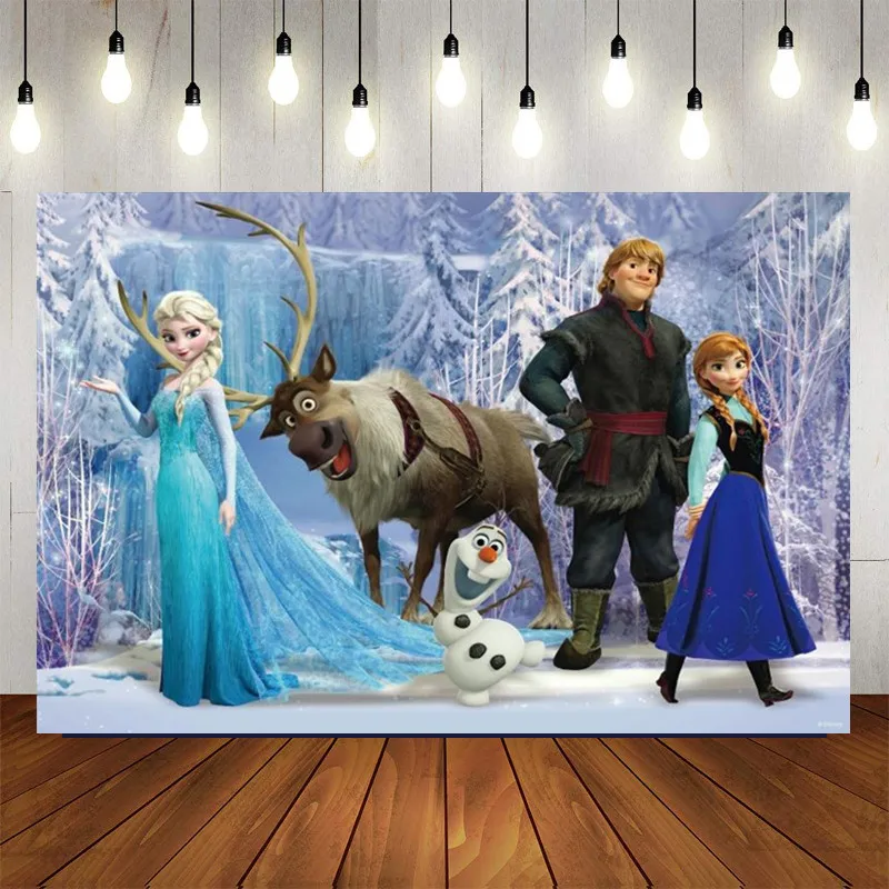 Fondo de princesa de Frozen de Disney, decoraci&oacute;n de zona de fotos de Anna y Elsa para ni&ntilde;os, fiesta de cumplea&ntilde;os, celebraci&oacute;n, evento-3