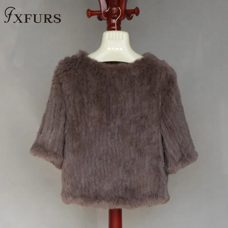 FXFURS роскошное вязаное пальто из кроличьего меха женская куртка из натурального кроличьего меха Меховой жилет из кроличьего меха пуловер для девочек 9 цветов - Цвет: light coffee