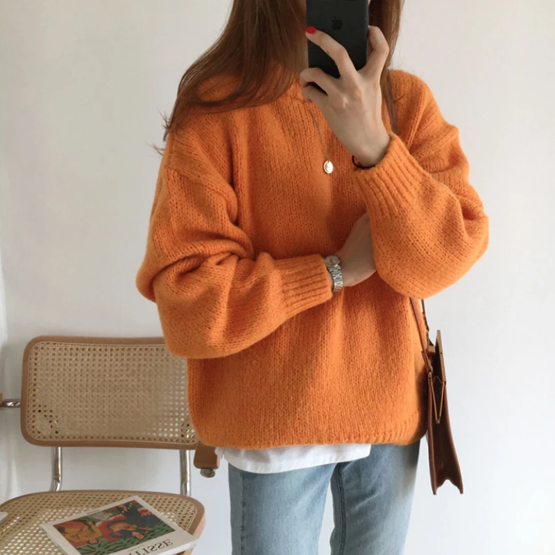 BGTEEVER простой свитер с круглым вырезом карамельный цвет женский зима 2019 женские