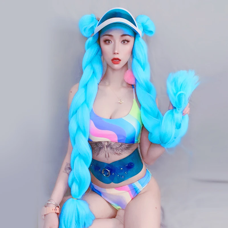 

New Nightclub Bar DS Female Singer Stage Costume Sexy Bikini Exaggerated Wig Suit Adult Jazz Dance Costume Party Outfits DWY4225