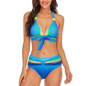 Женский винтажный S-5XL бикини с бантом, купальник с чашками пуш-ап и лямкой через шею, большие размеры, размера плюс