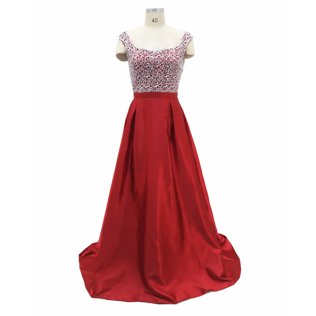 Женское атласное вечернее платье с блестками длинное на выпускной красное