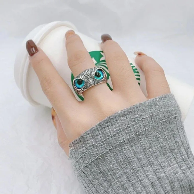 

Owl Demon Eye Ring Retro Creative Exaggerated Animal Couple Opening Adjustable Ring Wholesale