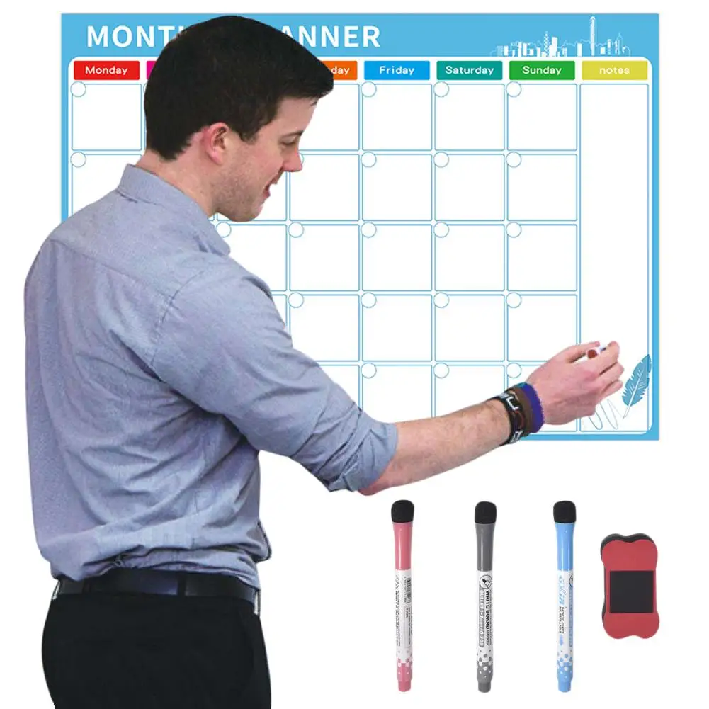 

Magnetic Weekly Monthly Planner Calendar Table Dry Erase Whiteboard Schedules Fridge Sticker Message Board