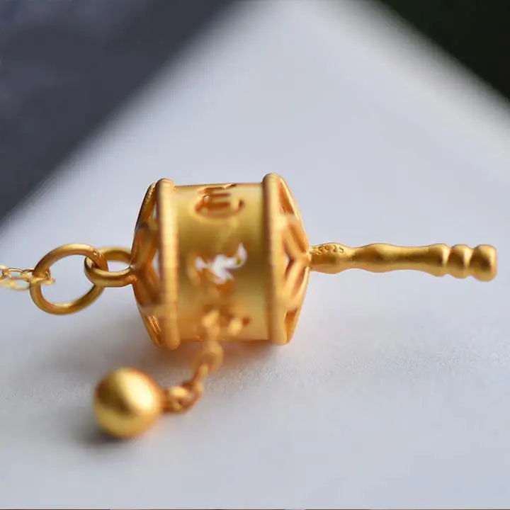

Original Ancient S925 Sterling Silver Gilding Prayer Wheel Pendant Six Words Mantra Buddhist Pendant Luck Bringer Necklace Ornam