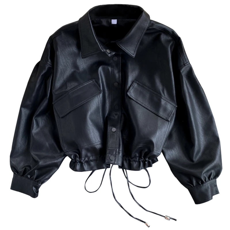 Lautaro Осенняя короткая черная негабаритная легкая куртка из мягкой искусственной