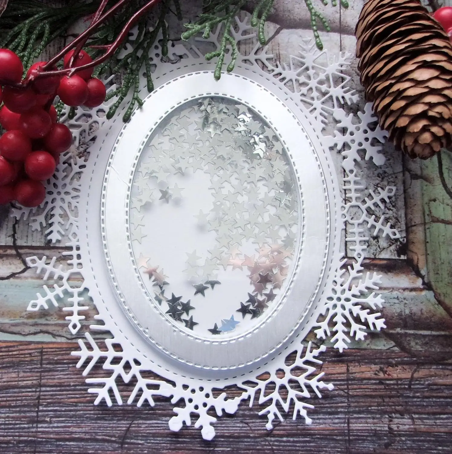 Металлическая овальная рамка в форме снежинки для высечки скрапбукинга бумаги