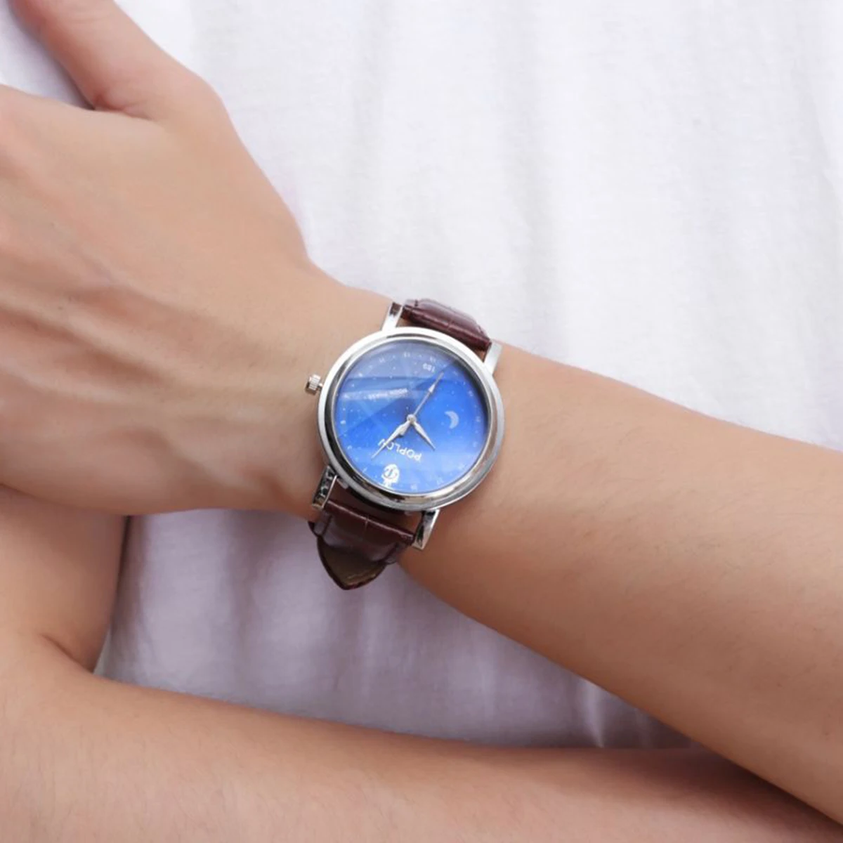 2019 унисекс модные Звездные синие часы с циферблатом PU Кожаный ремешок наручные