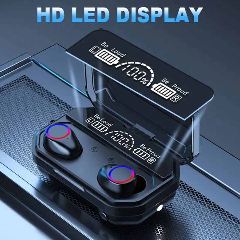 

Улучшенная Bluetooth-гарнитура с зарядным устройством на 2021 мА · ч, Беспроводная стереогарнитура 9D, спортивные водонепроницаемые наушники-вкла...