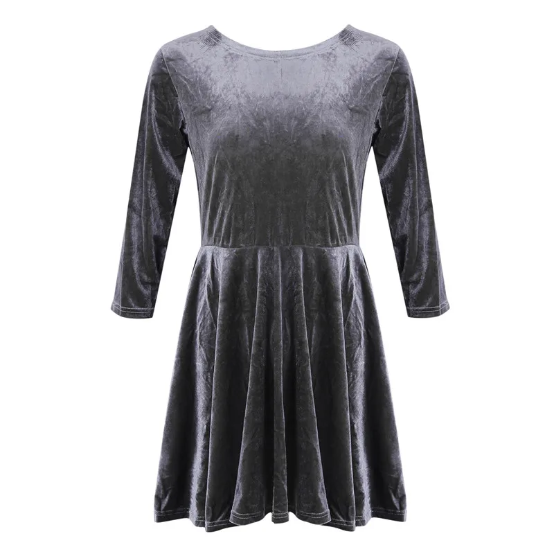 

Bigsweety New Women Swing Hem Velvet Dress Autumn Ladies Party Mini Dress Vestidos Velour Dress Long Sleeve Slim Tops