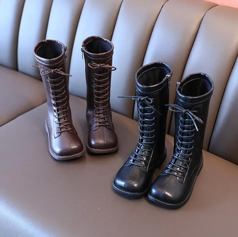 Винтажные повседневные ботинки черные бежевые на платформе детские для девочек