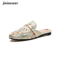 pointed toe women slippers 2021 retro embroidered backless sandals ladies flat heeled fashion slides female summer shoes