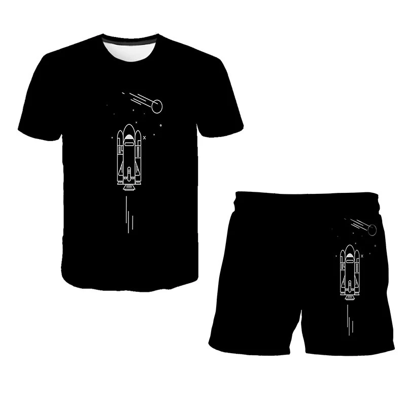 

3D printed children's T-shirt children's sky star astronaut two piece set cool boy jacket shorts girl fashion street clothes