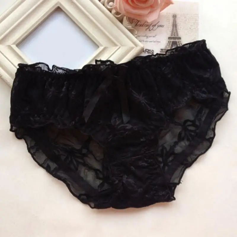 Underwear Woman Panties Low-Rise Plus Size Fancy Lace Sexy for Women Traceless Crotch of Cotton Briefs Black Red Blue |