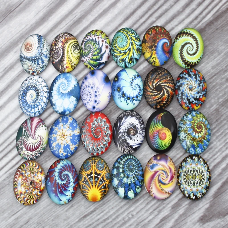 

20pcs Mixed Oval Glass Cabochon 18x25mm Fractal Swirl Photo Cameo Jewelry Findings For Earrings Necklace Pendant Jewelry Making