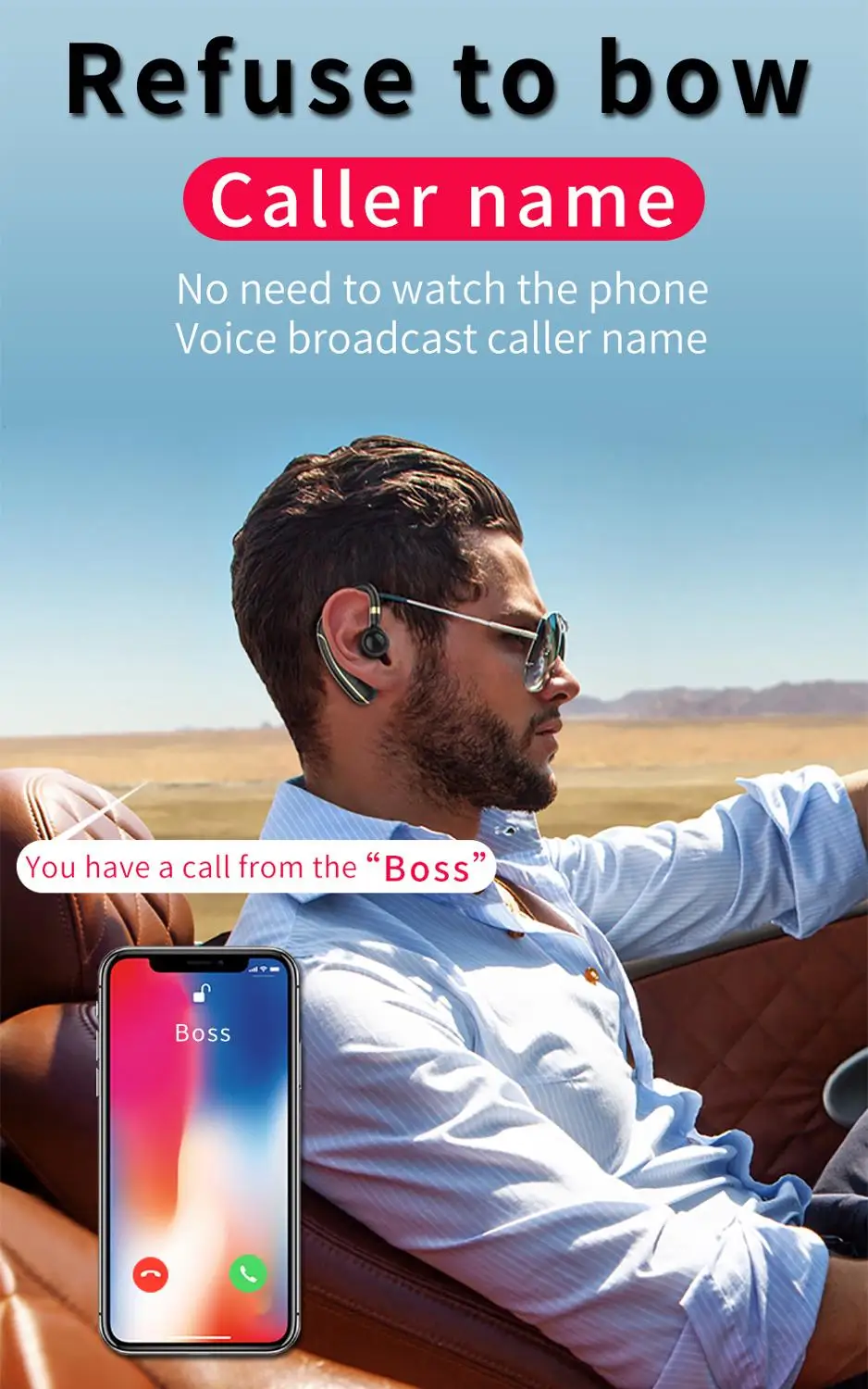 XGODY Bluetooth 5.0 Headset Mini Wireless Headphone Stereo Ear-Hook Earphone Hands-free Earbud For iPhone | Электроника