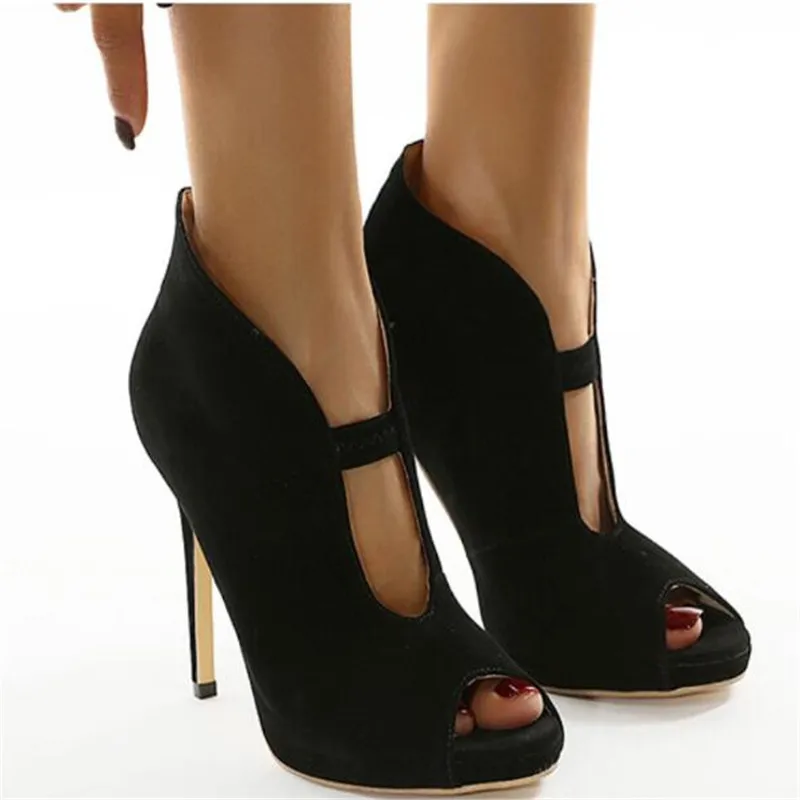 Женские босоножки с открытым носком открытые высоким верхом и V образным вырезом