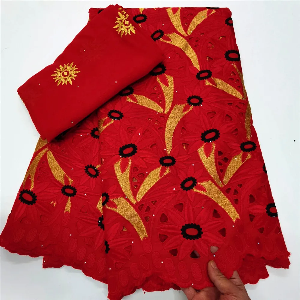 

African Lace Fabric With Scarfcloth High Quality Swiss Voile Lace in Switzerland Hole Cotton Laces 5Y+2 Yards For Wedding SW-813