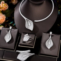 soramoore luxury gorgeous big lily flower necklace earrings bangle ring 4pcs sparkly for women wedding jewelry sets high quality