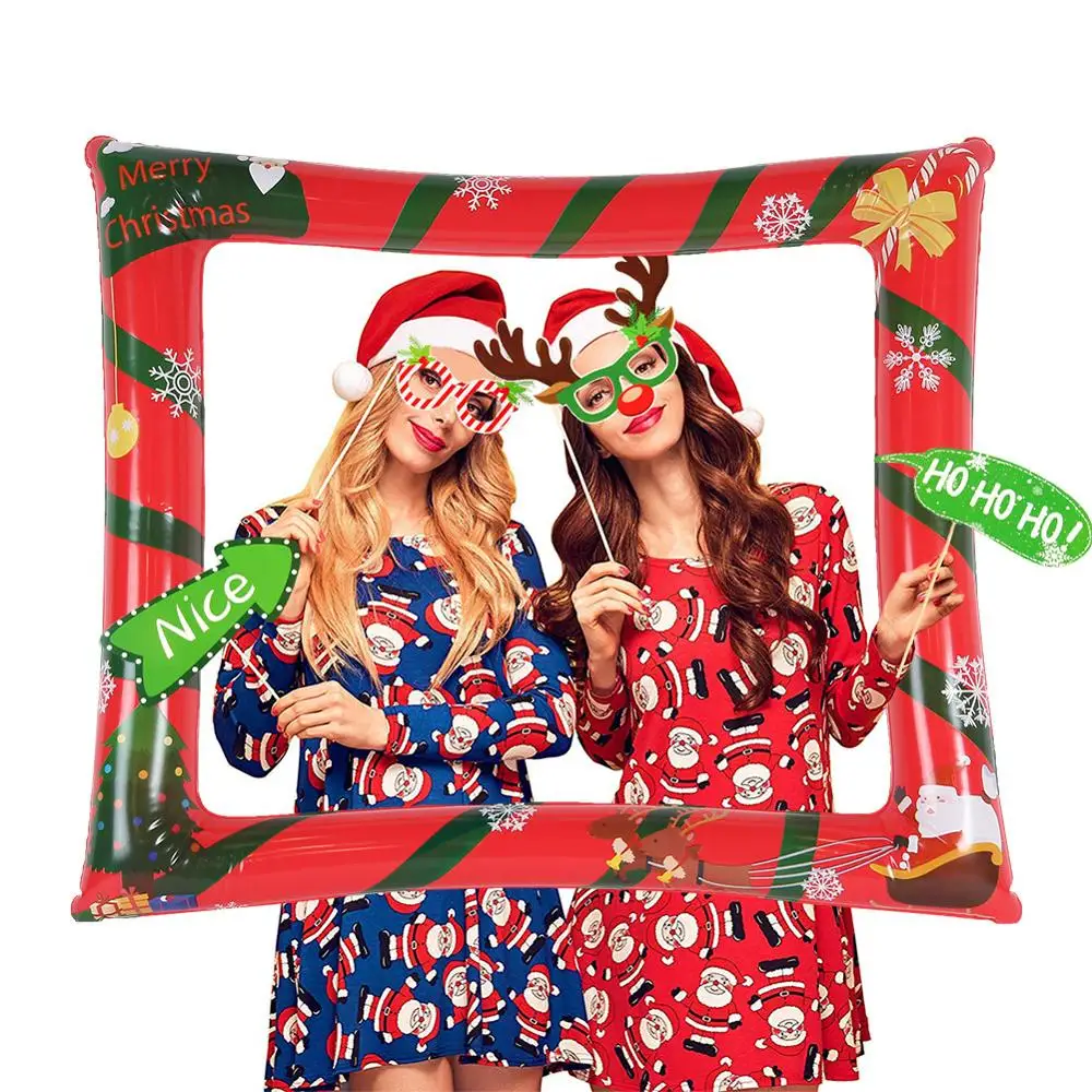 

1pc Fun Christmas Inflatable Photo Booth Frame Festive Props Holiday Reunion Party Decorations Merry Xmas Santa