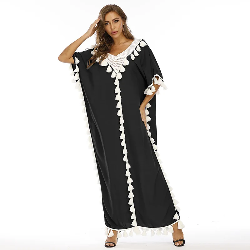 

European and American cross border popular foreign trade women's Middle East large robe Amazon V-neck Muslim evening dress