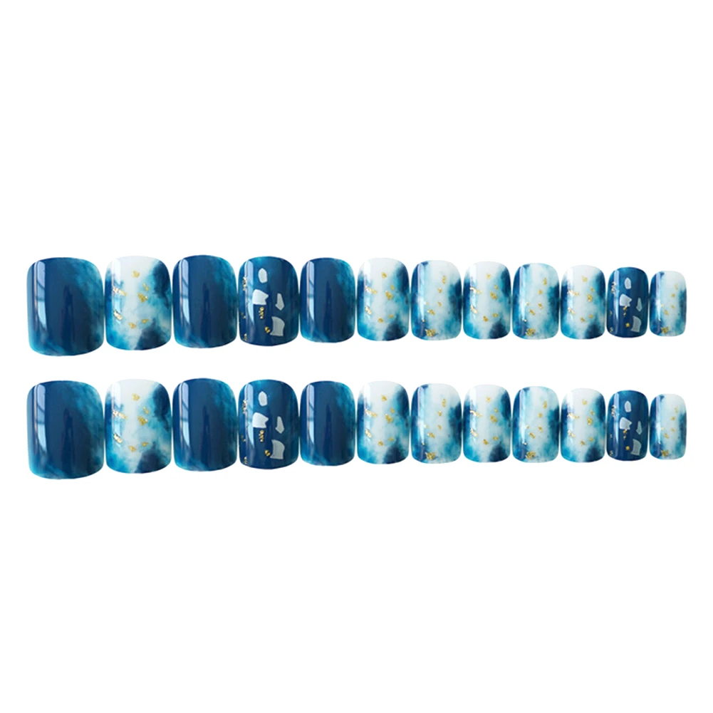 

24Pcs Fake Nails Blue Designs DIY Nail Art Marble Artificial Nail Tips False Nails Artificial Nails with Glue Fake Nails