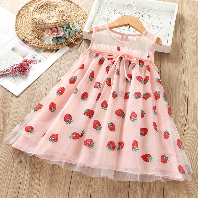 

Кружевные платья маленькой принцессы летние однотонные фатиновые платья без рукавов для девочек 3-5-7 лет, одежда милое платье с принтом клуб...