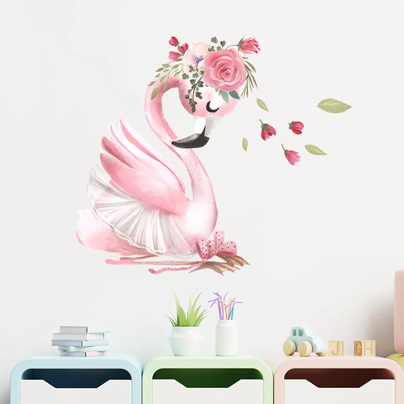 Красивые настенные наклейки в виде лебедя розового цвета для детской комнаты
