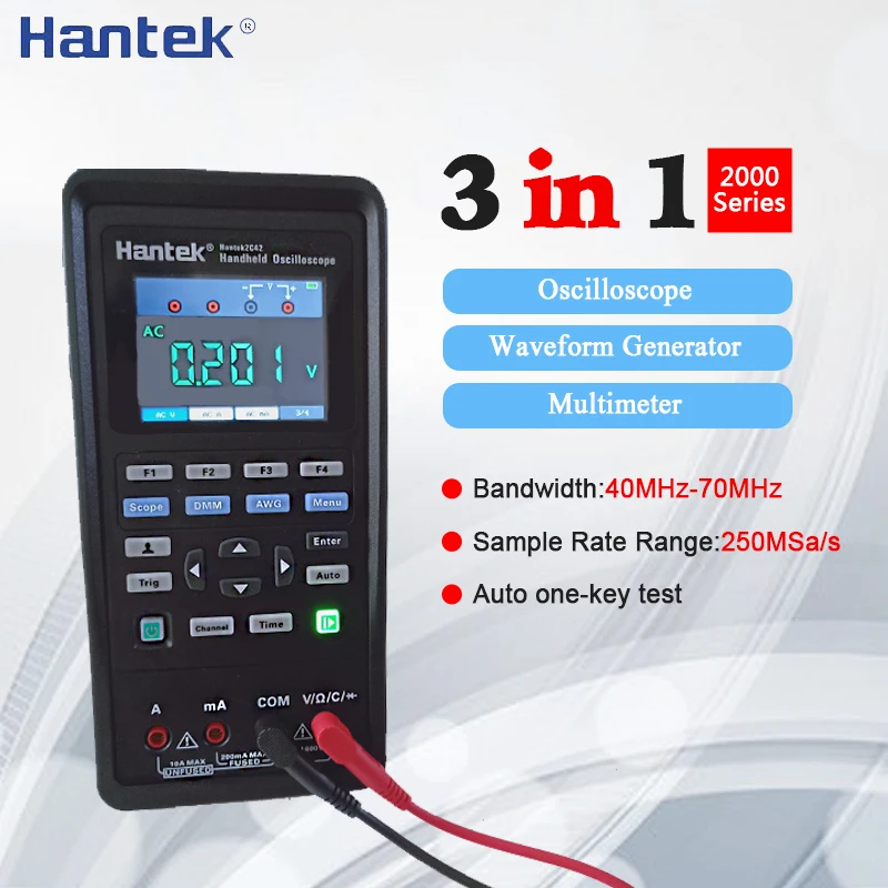 Hantek 3в1 цифровой Ручной осциллограф+ генератор сигналов+ мультиметр портативный USB 2 канала 40 МГц 70 МГц измерительный прибор