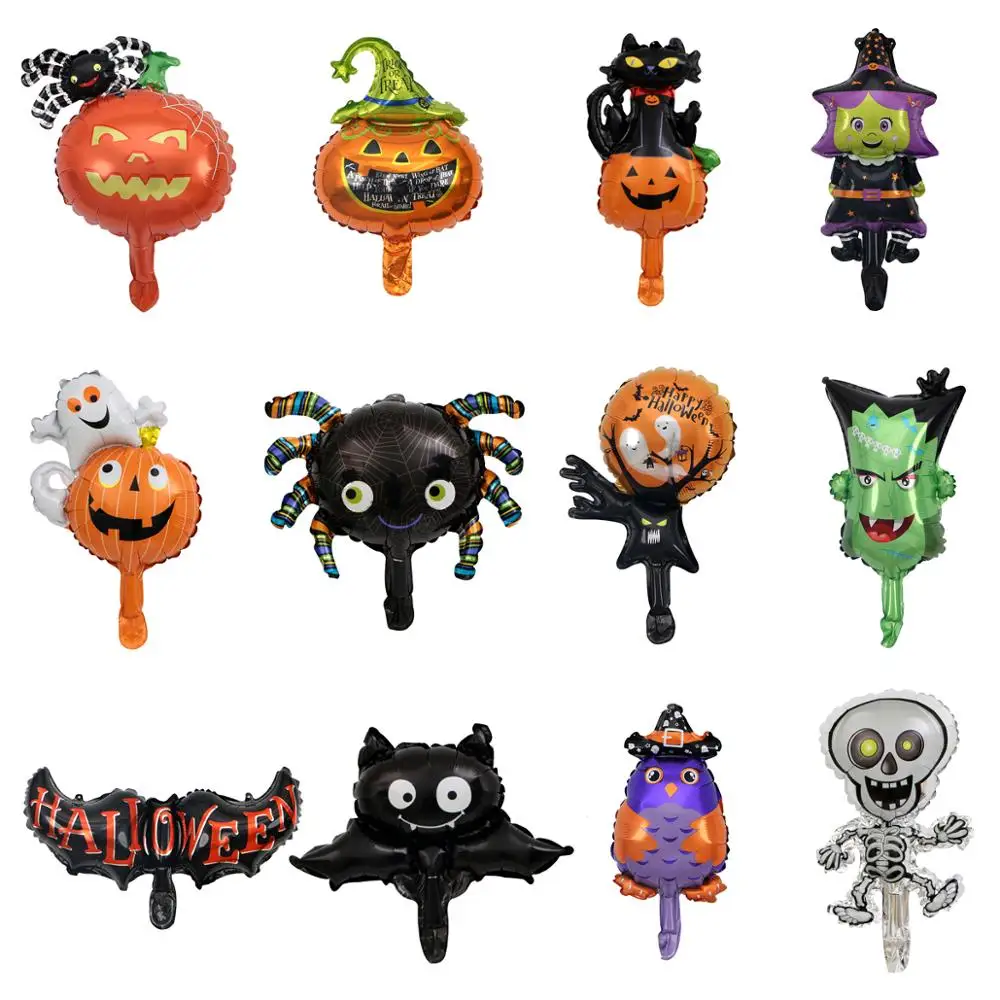 

10pcs/lot Mini Size Cartoon Halloween Pumpkin Spider Bat Happy Halloween Day Foil Air Balloons Party Decoration Kids Toys
