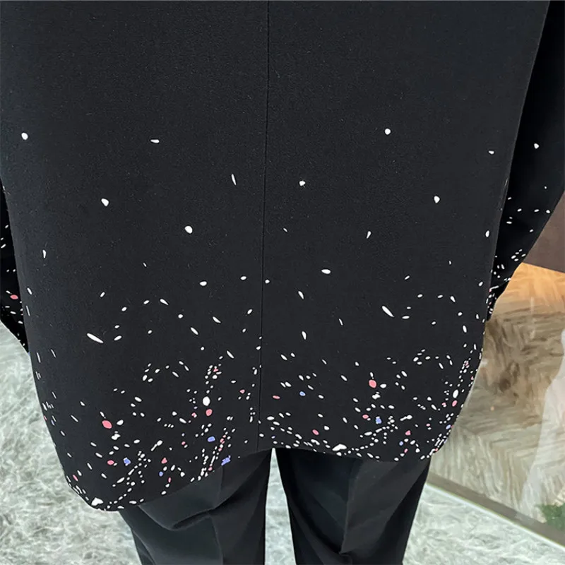 

Korean Painted Suit Men's Wedding Casual Loose Suit Trendy Two-piece Set Fashion Business Dress (Blazers Pant) Terno Masculino
